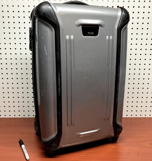 TUMI 20” Hard Case Rolling Carry On Suitcase Silver Luggage Travel Shell Small