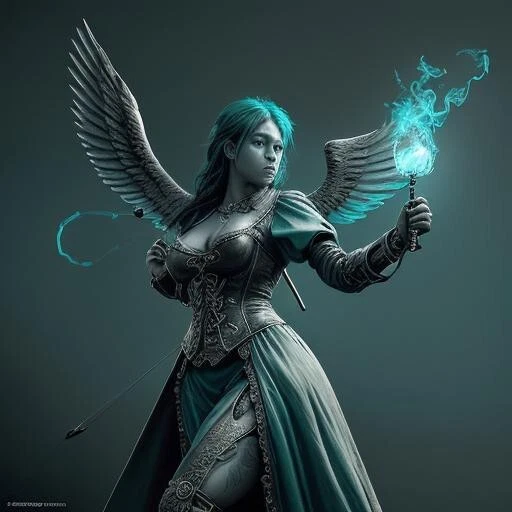 Steampunk Archer Angel Electric Teal Digital Asset Digital Collectible AI Art