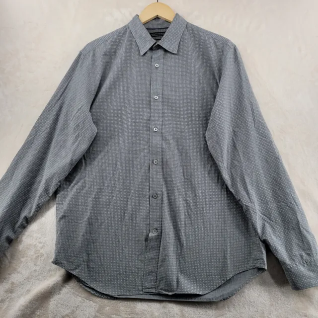 Banana Republic Men Size L Gray Polka Dot Camden Fit Custom Wash Casual Shirt