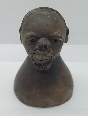Weird RARE Antique Primitive African? Warrior Carved Head Face Stone Clay 3.5"