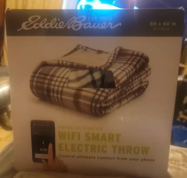 Eddie Bauer WiFi Smart Electric Throw Blanket Voice Activated 50 X 60 NEW In Box