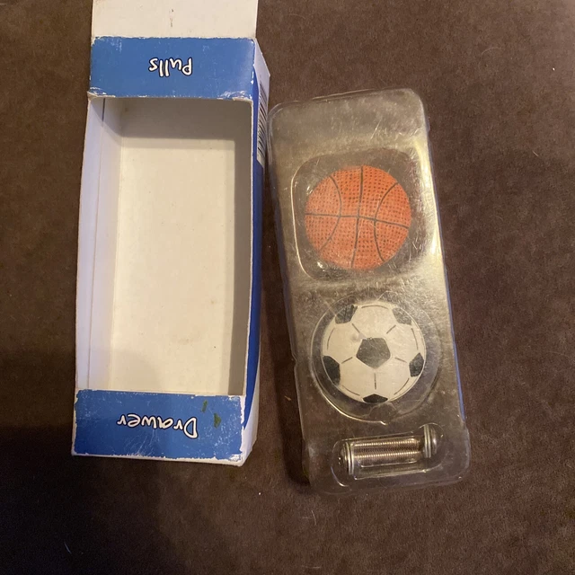 SET of 2 Sports Balls Basketball Soccer Kids Cabinet Knob Drawer Pulls Hardware