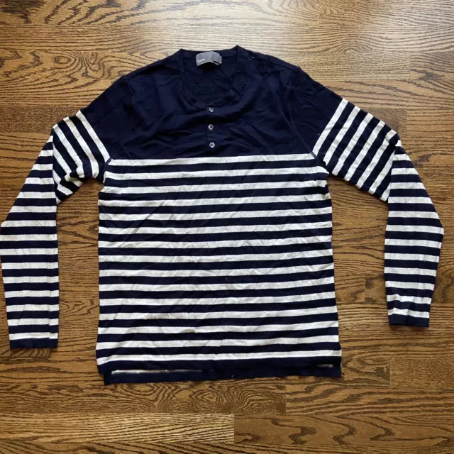 Vince sweater women's Med wool cashmere striped long sleeve navy Henley Striped