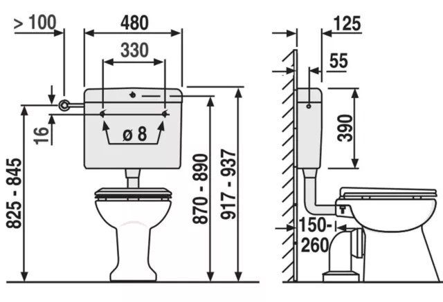 Sanit Aufputz WC Spülkasten Nova 6 - 9 Liter Start/Stop Spartaste Ersatz Geberit 2