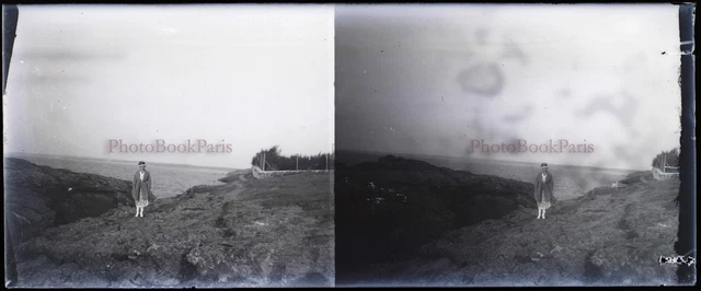 Women's Fashion France c1930 NEGATIVE PHOTO Stereo Glass Plate VR22L3n