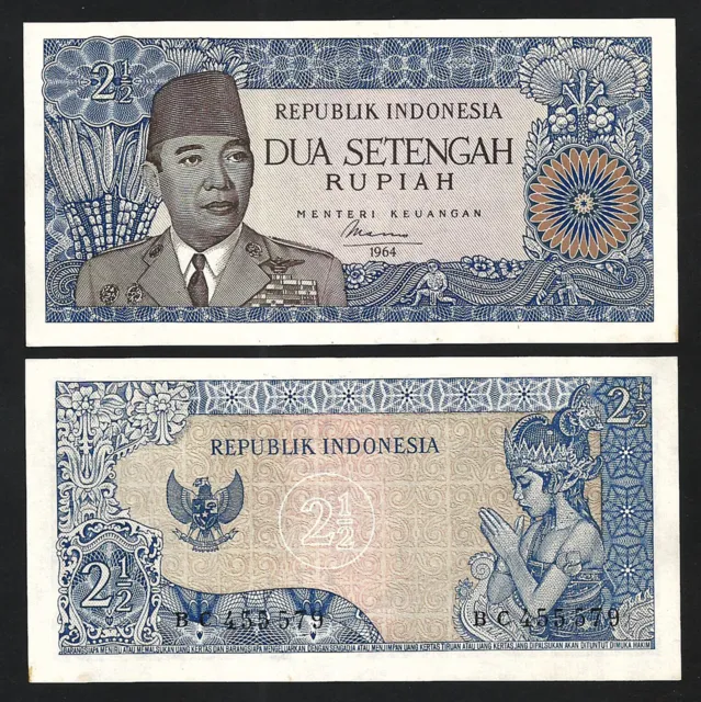 Indonesia 2.5 (2 1/2) Rupiah 1964, UNC, P-81, With Little Tone Around Border