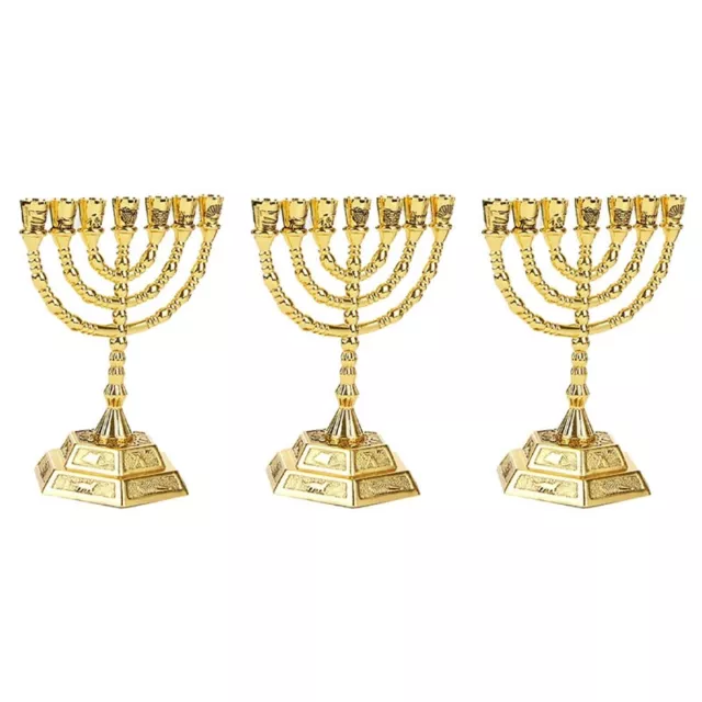 3X Golden Jewish  Portacandele Religioni Candelabri Hanukkah Candeli2655