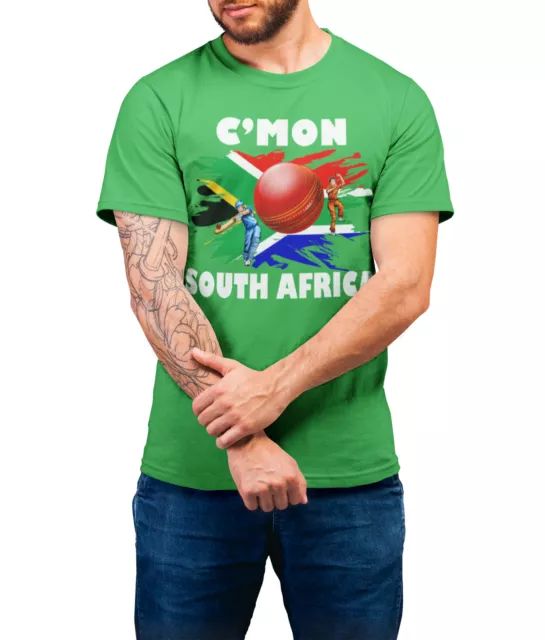 T-shirt cricket Cmon SOUTH AFRICA BIOLOGICA cotone uomo donna bambini bandiera in maglia