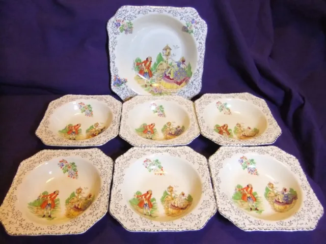 Rare 1930s Midwinter Burslem Porcelain Set of Dessert Bowls