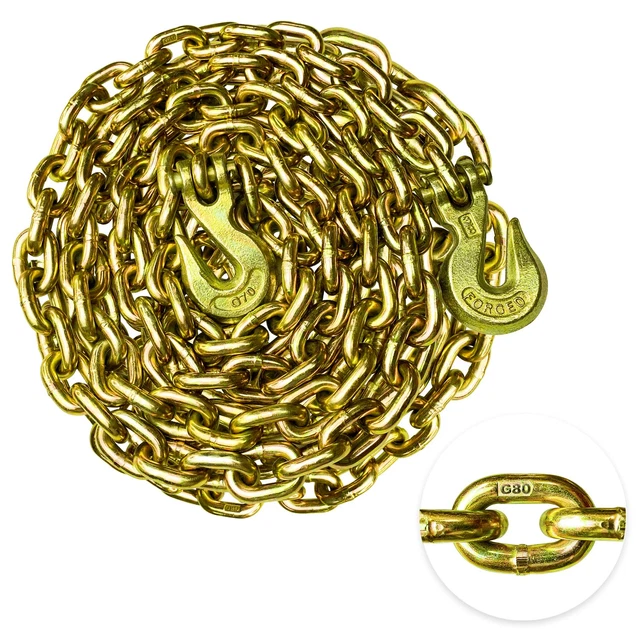 G80 Transport Binder Chain 3/8 Inch X 20 Foot Safety/Binder Chain with Clevis Gr