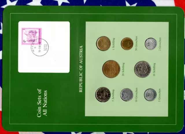 Coin Sets of All Nations Austria w/card UNC 1982-1984 10 Schilling 1982