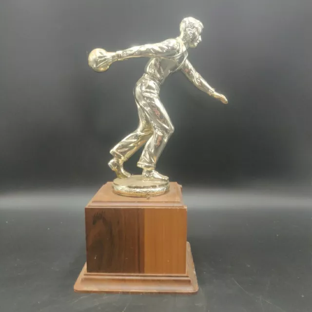 Bowling Trophy Vintage Base Wood Metal League Marble Brass Mid Pin Wooden Mens