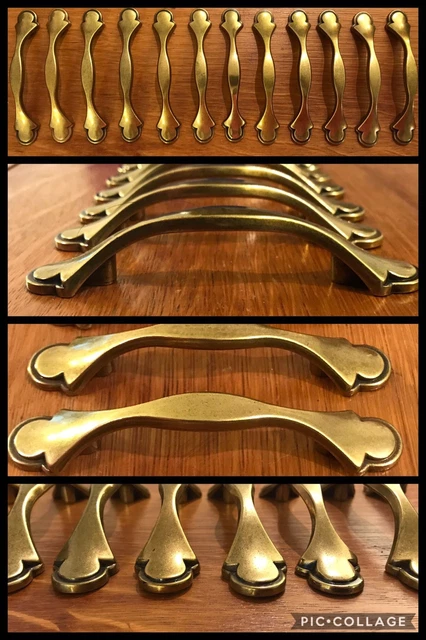 6 HANDLES Spoon Foot Arch Pulls Antique Brass Cabinet Drawer Vintage Amerock