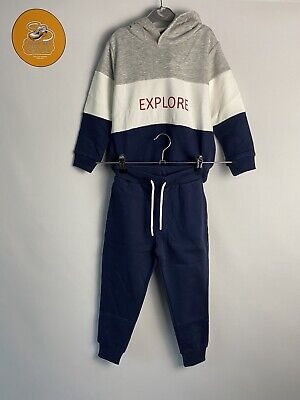V By Very Boys Tracksuit Set Hoodie Joggers Colour Block Blue Grey Age 4-5 Years