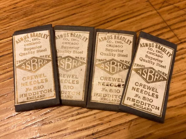 VTG  (4) Antique Packages ASMUS BRADLEY Crewel Needles No. 5/10 Sewing England