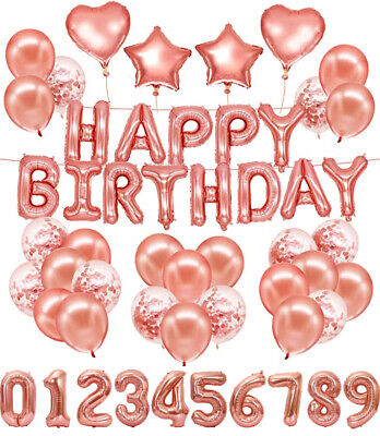 ORO Rosa Happy Birthday Age Tabella Pezzo Forte PARTY FOIL BALLOON DECORAZIONE 