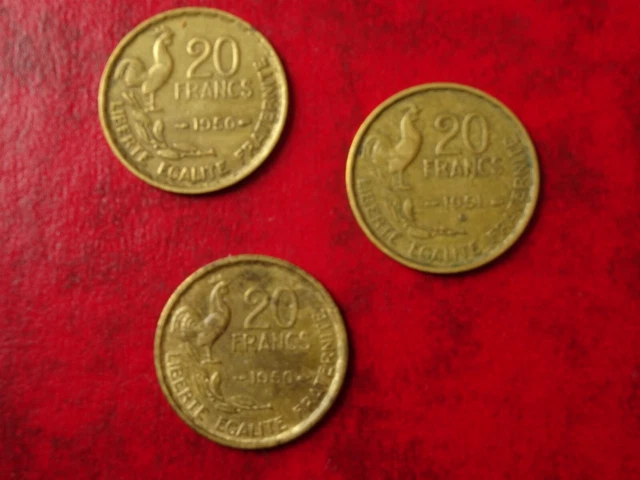 lot de 3 pièces de 20 francs     1950    1950B    1951B
