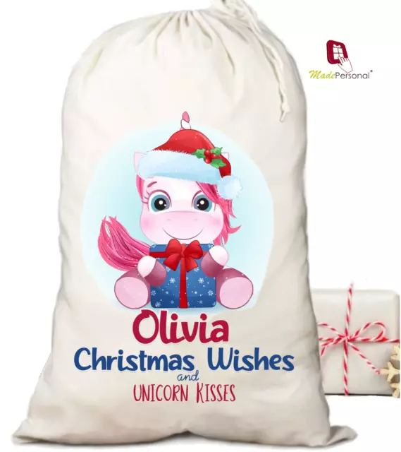 Personalised Christmas Stocking Santa Sack- Any Name - Unicorn Kisses