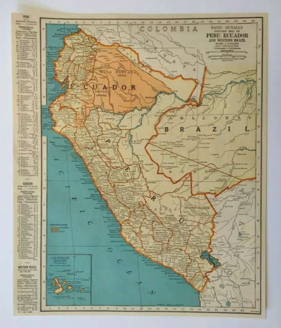 1942 Antique Map of Peru, Ecuador and Western Brazil