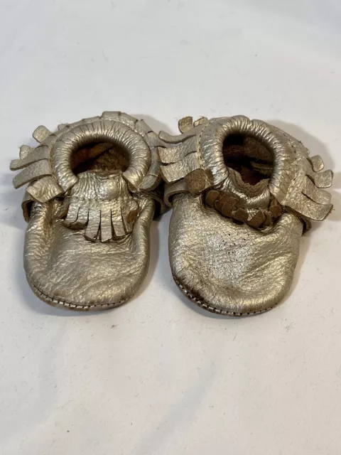 Freshly Picked Fringe Moccasins rose gold Soft Sole Shoes Baby Size 2