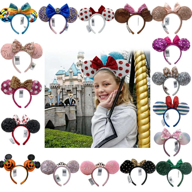 Minnie Mouse Ears Disney-Park Belle Bow Mickey Santa Hat Headband US