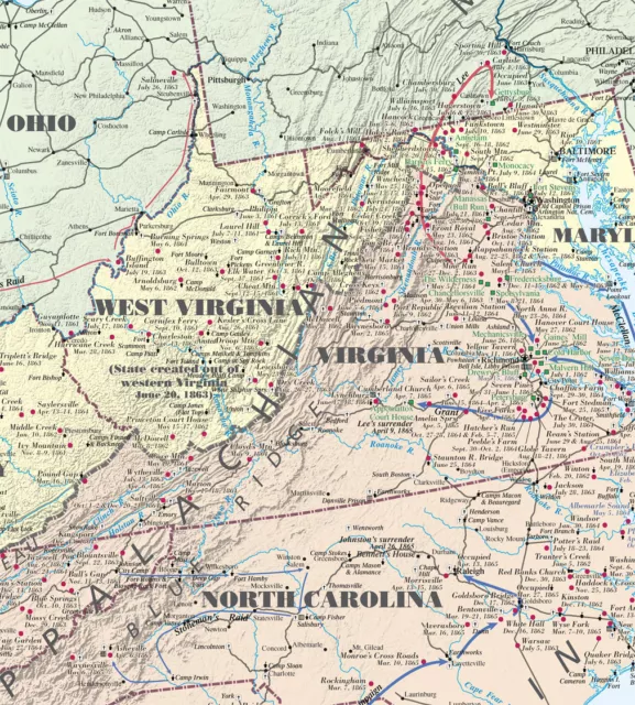 Civil War Battlefield Map 31 x 43 150th Anniversary Edition 2