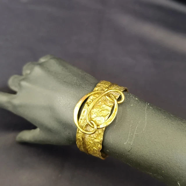 Bracelet Manchette Brutaliste Vintage En Corne, Laiton Et Améthyste Laiteuse - Longueur 17-18 Cm, Unisexe