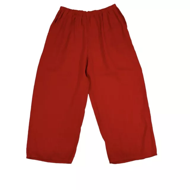 FLAX WOMEN RED Linen Pull On High Rise Wide Leg Capri Pants Large ...