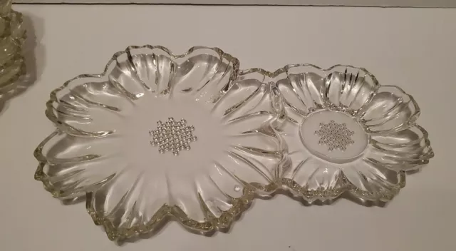 (7) Hazel Atlas Capri Snack Plates Clear Glass Double Flower Party Trays