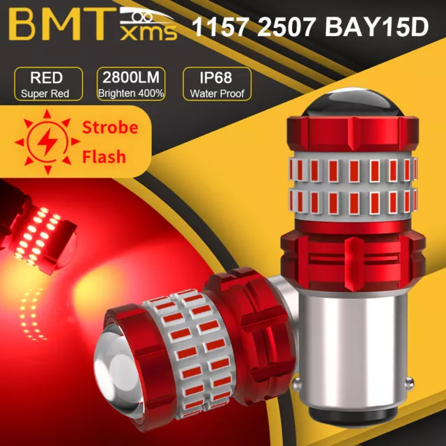 2pcs 1157 LED Strobe Flashing Brake Tail Light Bulbs 2800lm Red For BMW