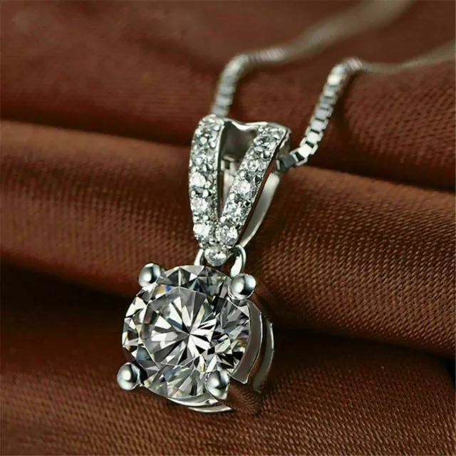 2Ct Round Cut Diamond Solitaire Pendant Necklace 14K White Gold Finish