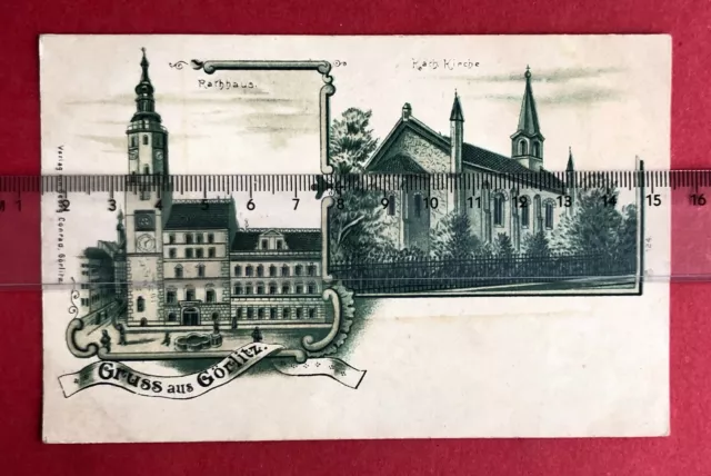 Litho AK GÖRLITZ um 1900 Rathaus und Kath. Kirche  ( 83446