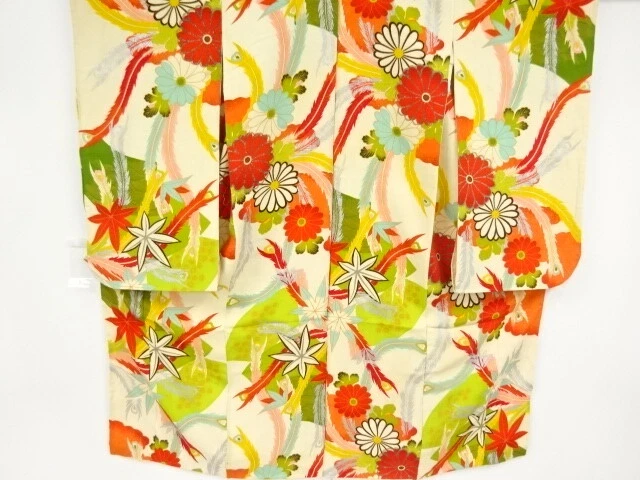 37320# Japanese Kimono / Antique Kimono For Girls / Kiku & Peacock