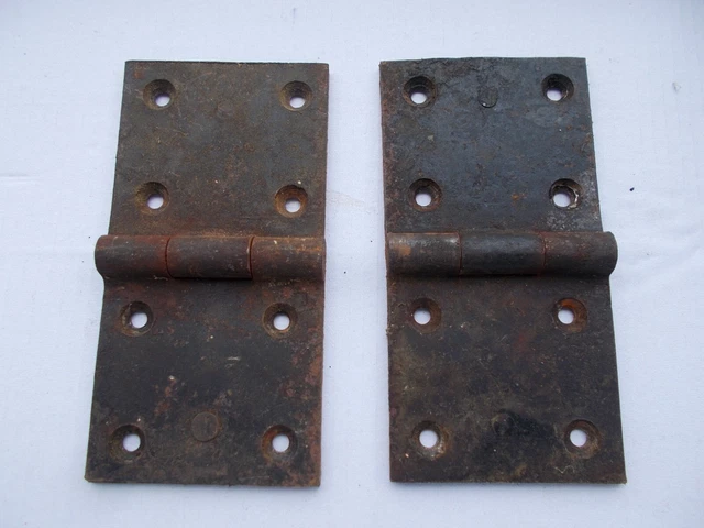 PAIR Vintage Cast Forged Iron Hinges Antique Primitive