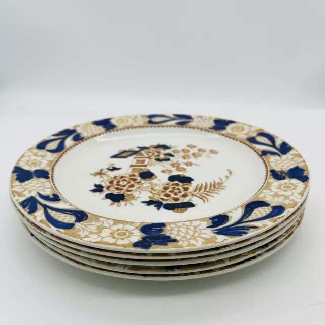 Vtg Set of 5 WINCANTON Blue and Rust China Salad Plates by WOOD & SONS England