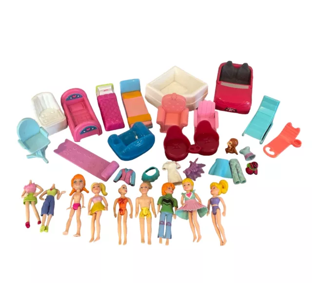 Lot Of Polly Pocket  Dolls Clothes accessories Furniture Toys Car Mixed