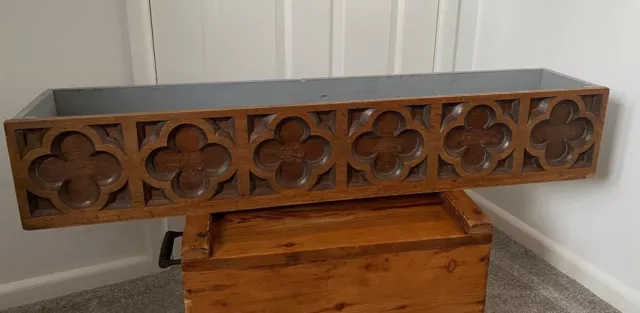 Large Antique 19Th C Oak Gothic Revival Planter Trough Statement Piece