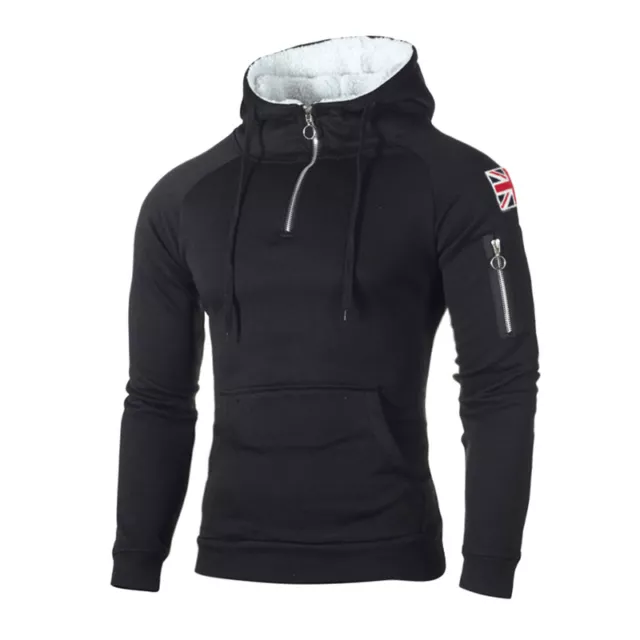 Mens Winter Fleece Fur Lined Hoodie Hooded Sweatshirt Warm 1/4 Zip Pullover Top
