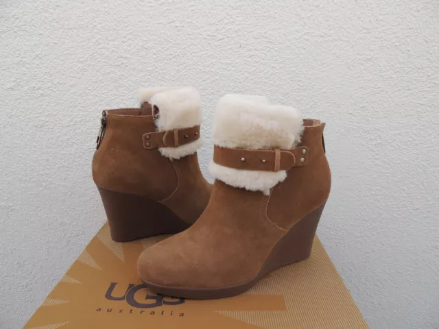 Ugg Antonia Chestnut Suede/ Sheepskin Wedge Ankle Boots ~ Most Sizes ~ Nib