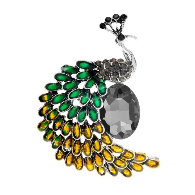 Broche bijou Oiseau phoenix en acier doré & multicolore et pierre