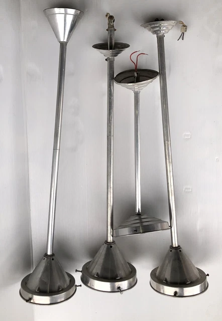 Lot 4 Montures Tiges Rosaces Griffes Ancienne Lustre Suspension Art Deco Chromé