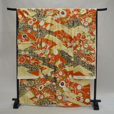 Japanese Traditions Pure Silk Furisode Orange Large Floral Pattern