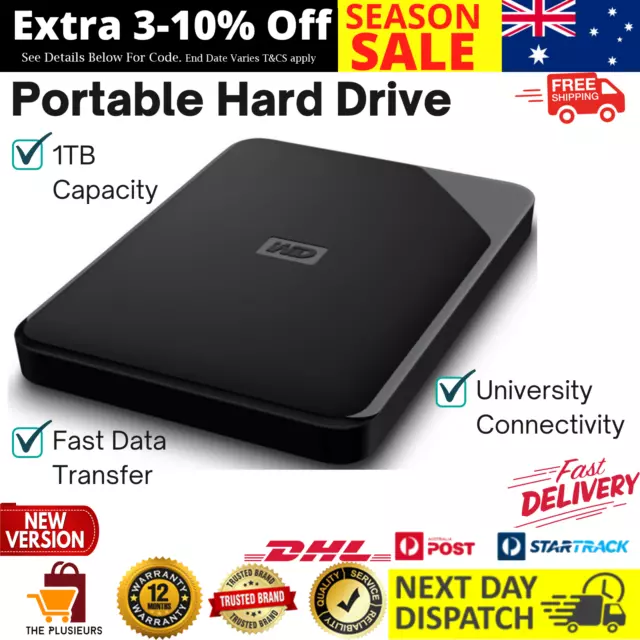 Elements SE Portable Hard Drive HDD 1TB Black External Storage USB 3.0 AU