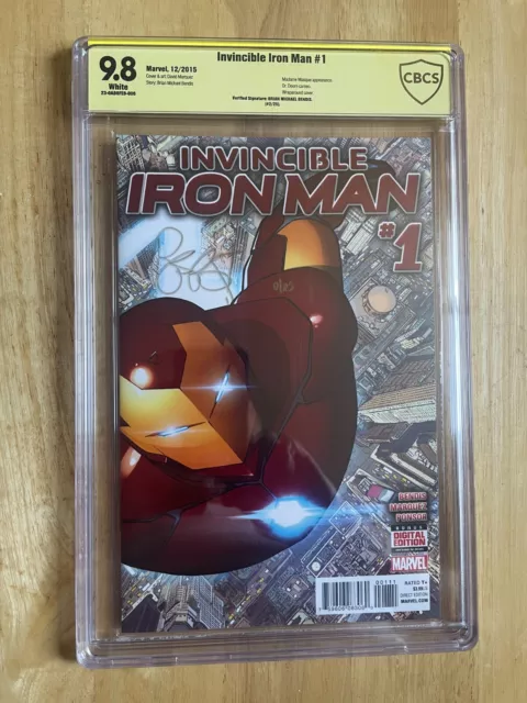 Invincible Iron Man #1 - Cgc 9.8! David Marquez Cover! Brian Michael Bendis Sig!
