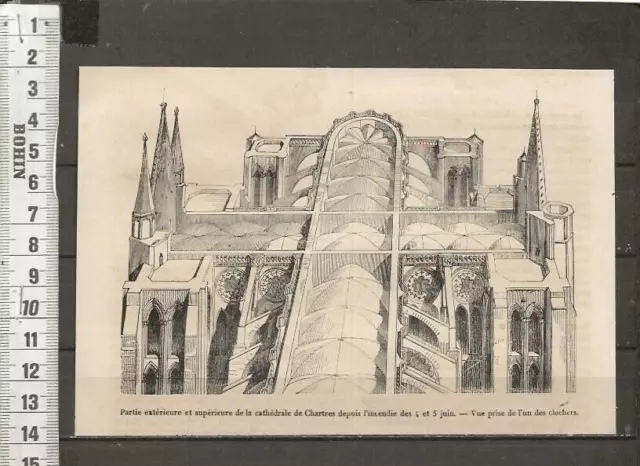 G509 / Gravure /  Partie Exterieure Et Superieure De La Cathedrale De Chartres