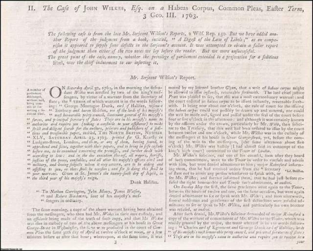 The Case Of John Wilkes, Esq. On A Habeas Corpus, Common Pleas, Easter Term, 3 G
