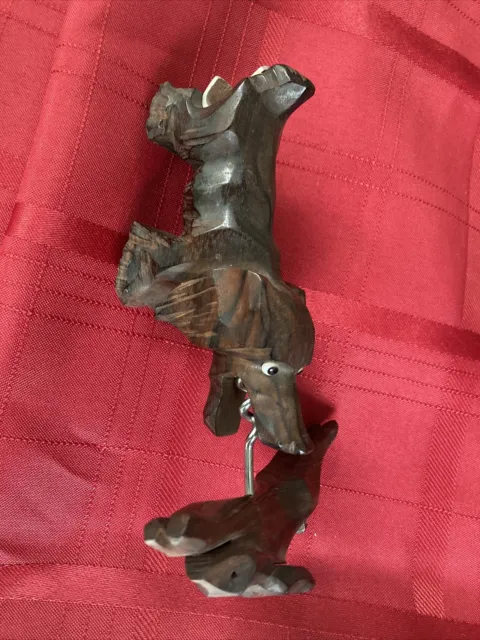 Black forest carved Dog bottle opener And Cork Screw