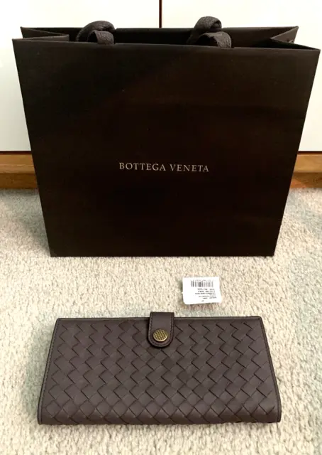Bottega Veneta NWT Taupe Woven Leather Continental Bifold Wallet Retail $870