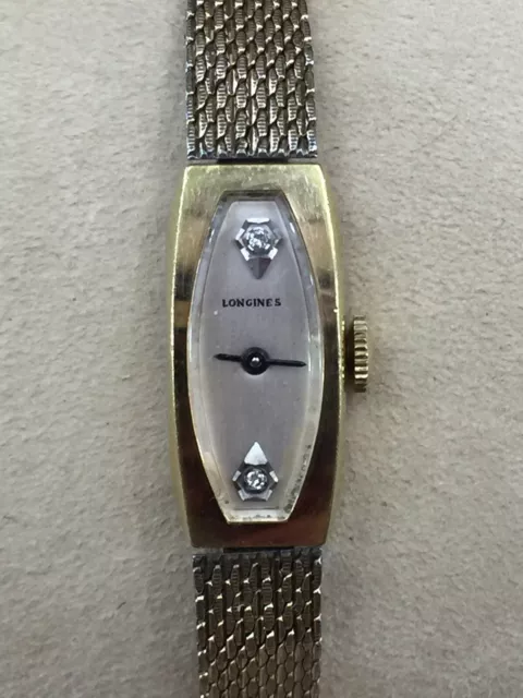 Vintage Rare Longines Ladies Wristwatch w/Diamonds 14K Plate Wind Up 10K GF Band