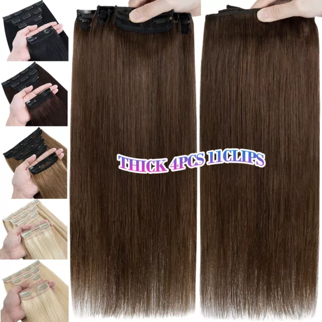 AAA Russian Clip In Remy Human Hair Extensions Double Weft THICK FULL HEAD BROWN